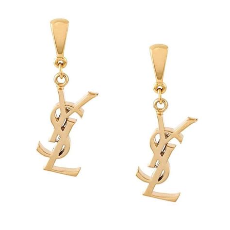 ysl saint laurent paris logo tribute gold stud pierced earrings|ysl pearl stud earrings.